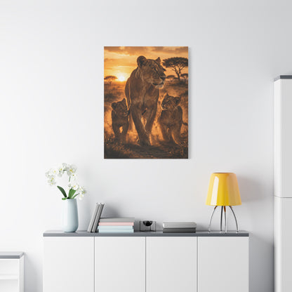 Lioness with Cubs Golden Path Wall Art & Canvas Print