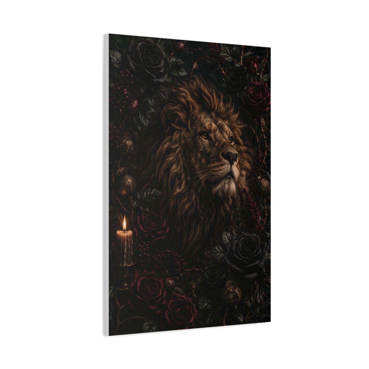 Dark Floral Lion Dramatic Portrait Wall Art & Canvas Print