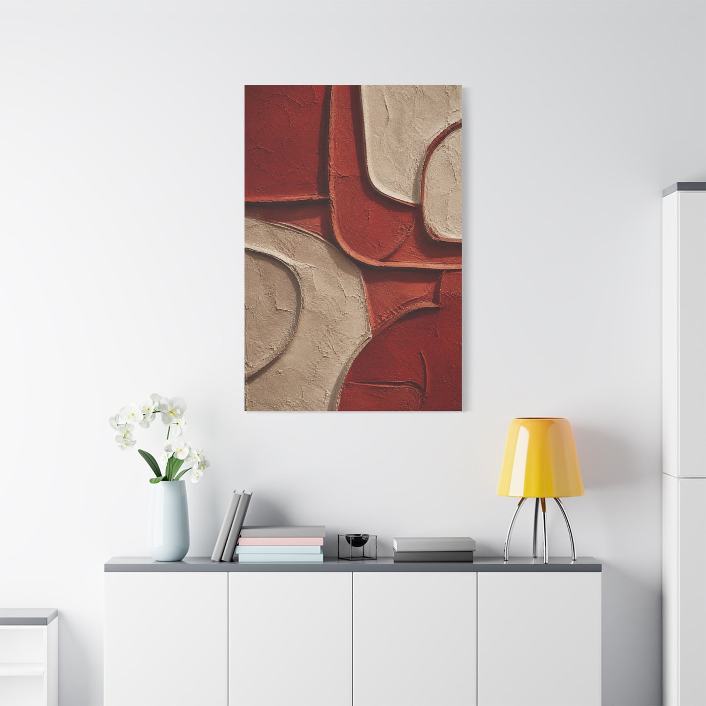 Red and Beige Sculptural Minimal Abstraction Wall Art & Canvas Print