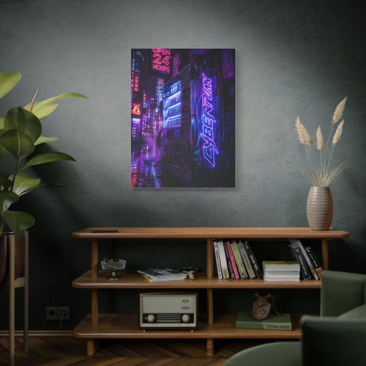 Cyberpunk Neon Vending Alley Street Wall Art & Canvas Print