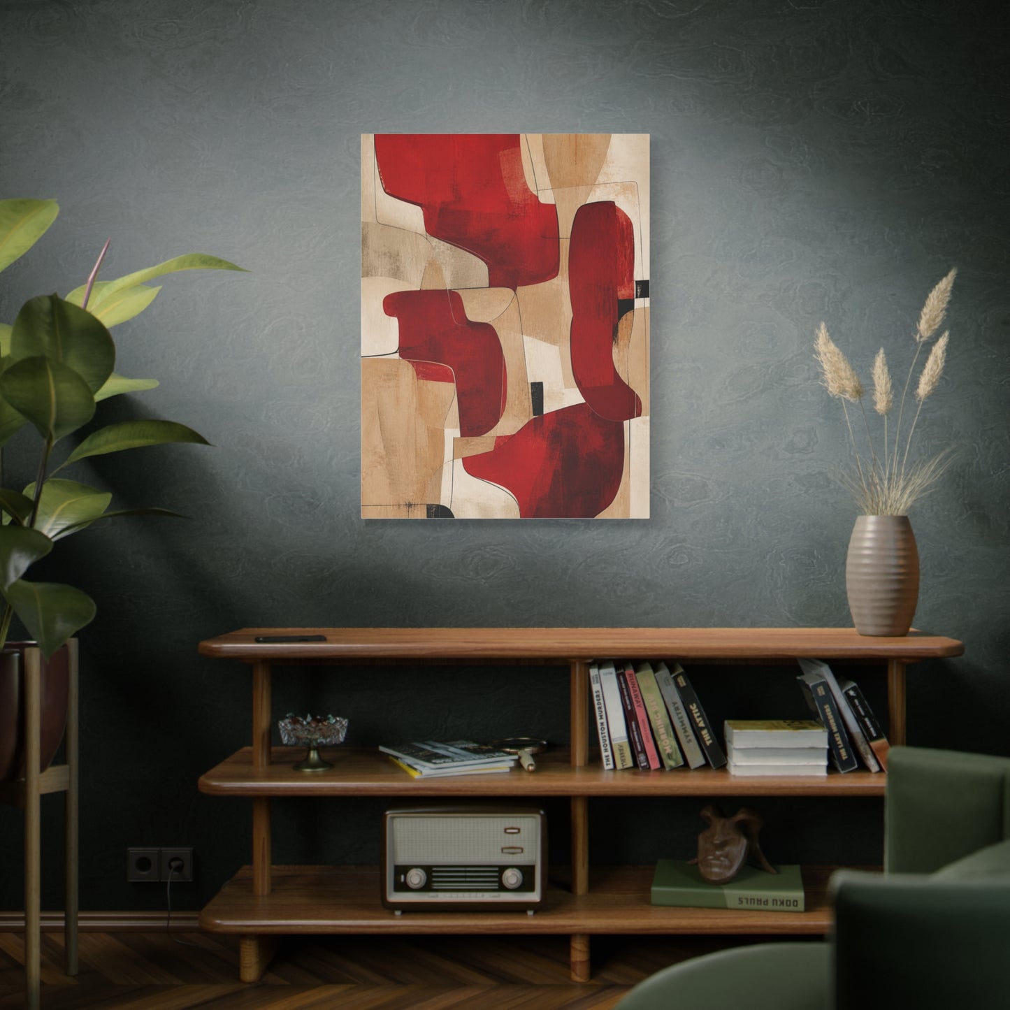 Modern Red and Beige Organic Abstract Wall Art & Canvas Print
