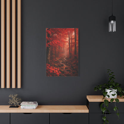 Crimson Autumn Forest Stream Wall Art & Canvas Print