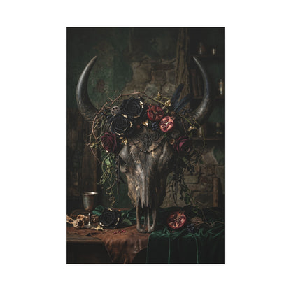 Western Gothic Bull Skull Floral Still Life Wall Art & Canvas Print