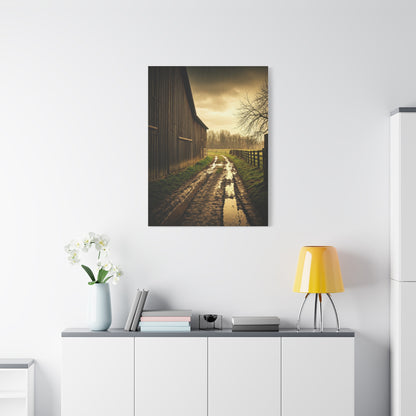 Rain-Soaked Farm Road Beside the Barn Wall Art & Canvas Prints