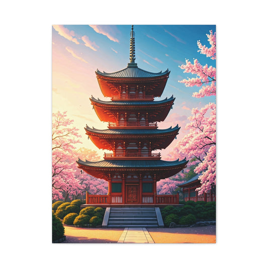 Traditional Pagoda Surrounded by Sakura Blossoms Wall Art & Canvas Prints