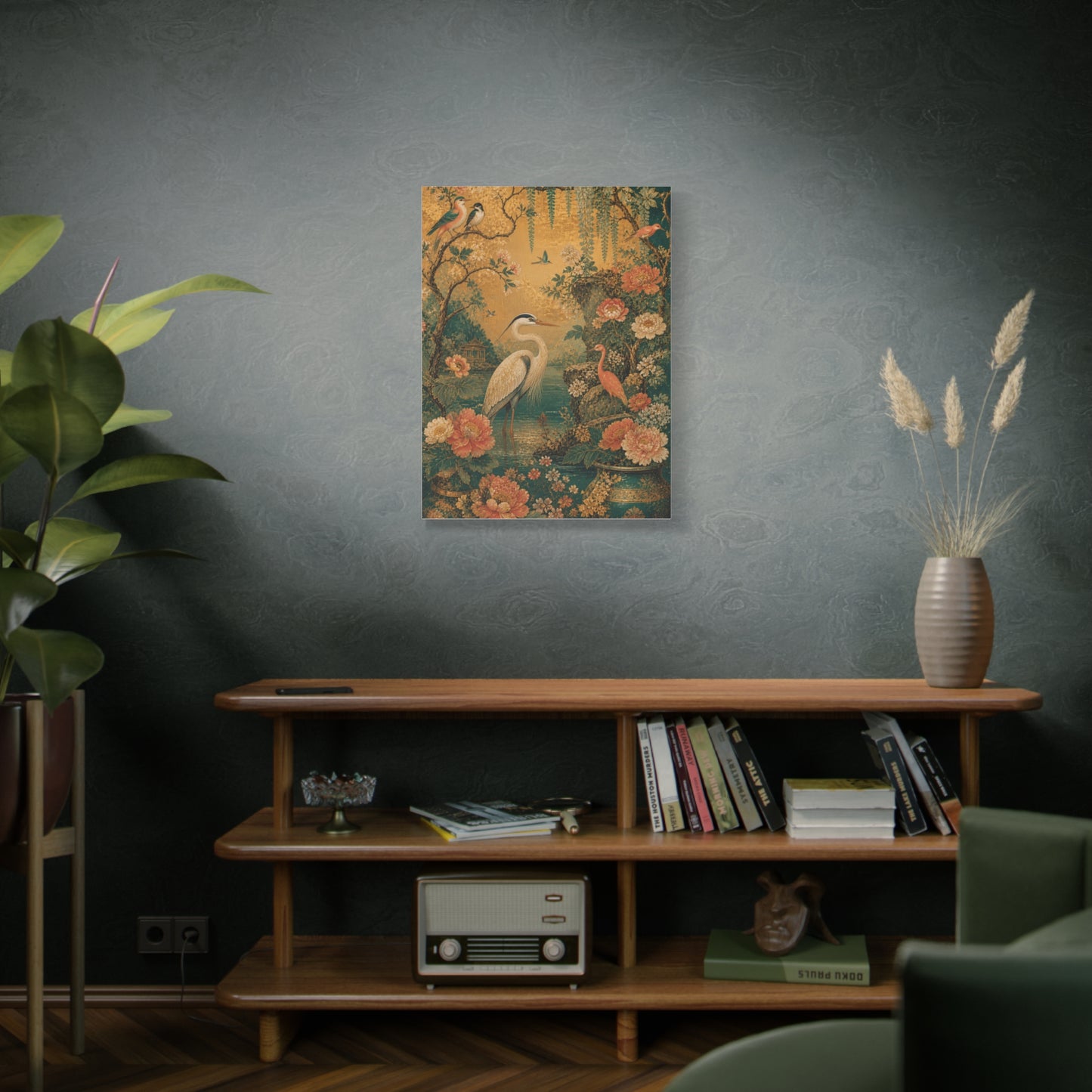 Golden Chinoiserie Garden Scene Wall Art & Canvas Print