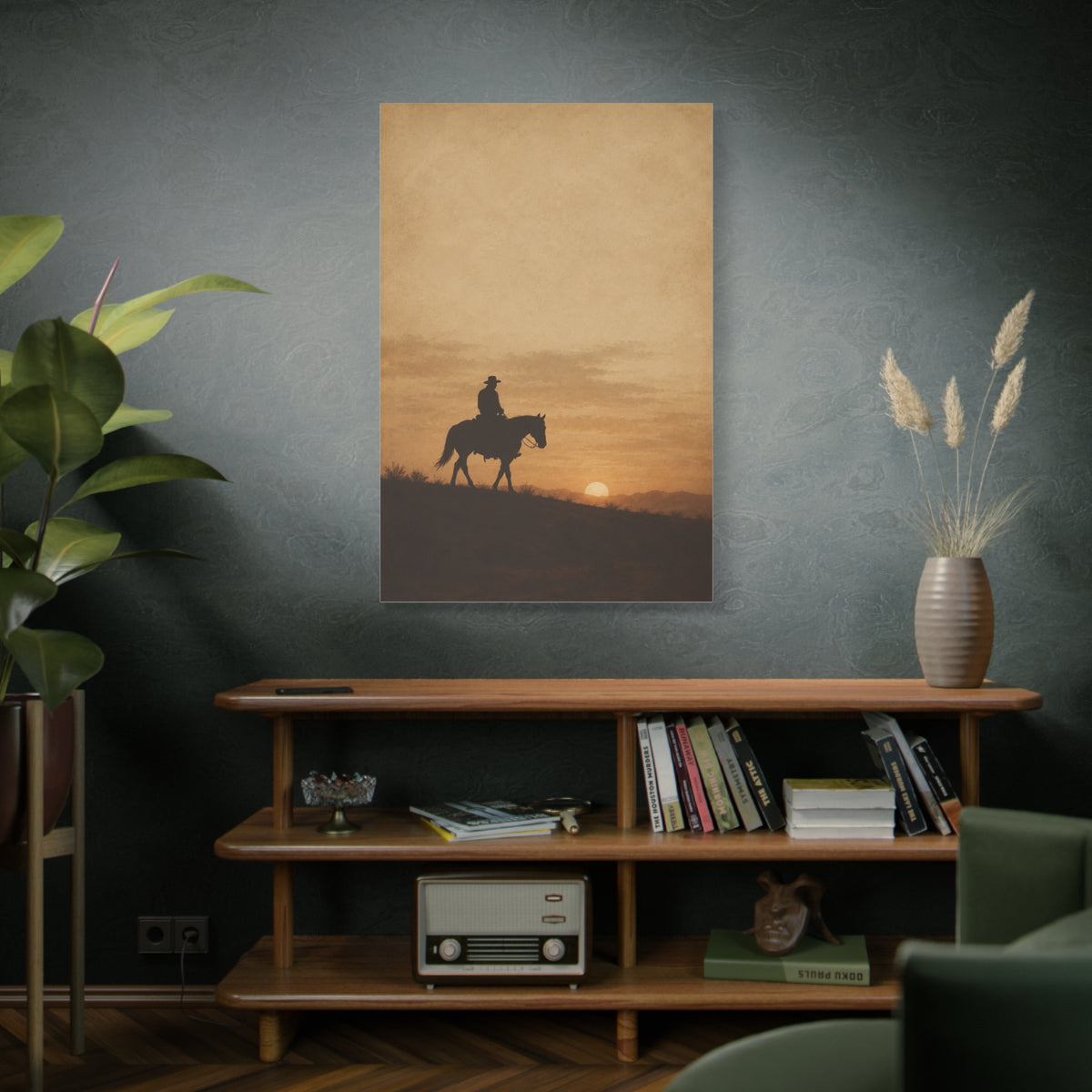 Vintage Cowboy Sunset Horizon Scene Wall Art & Canvas Print