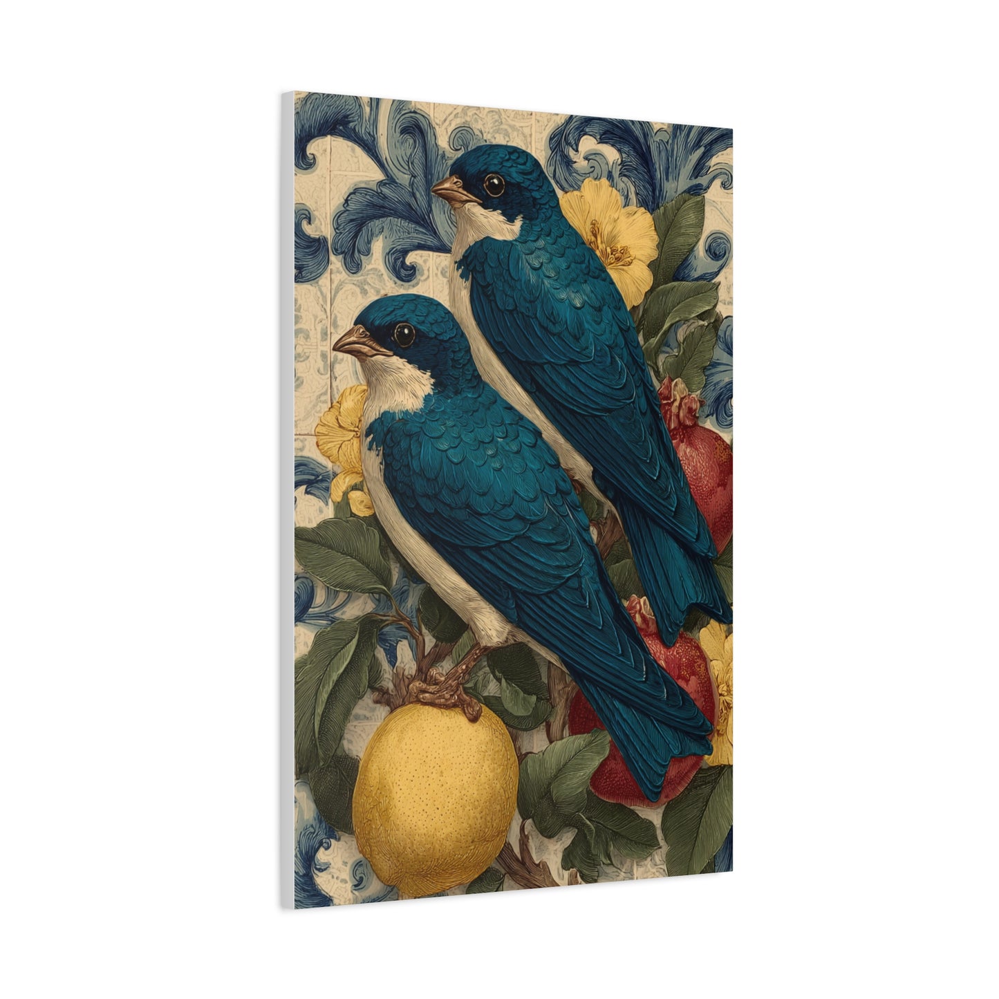 Italian Majolica Swallow & Citrus Wall Art & Canvas Print
