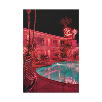 Pink Neon Pool Night Scene Wall Art & Canvas Print
