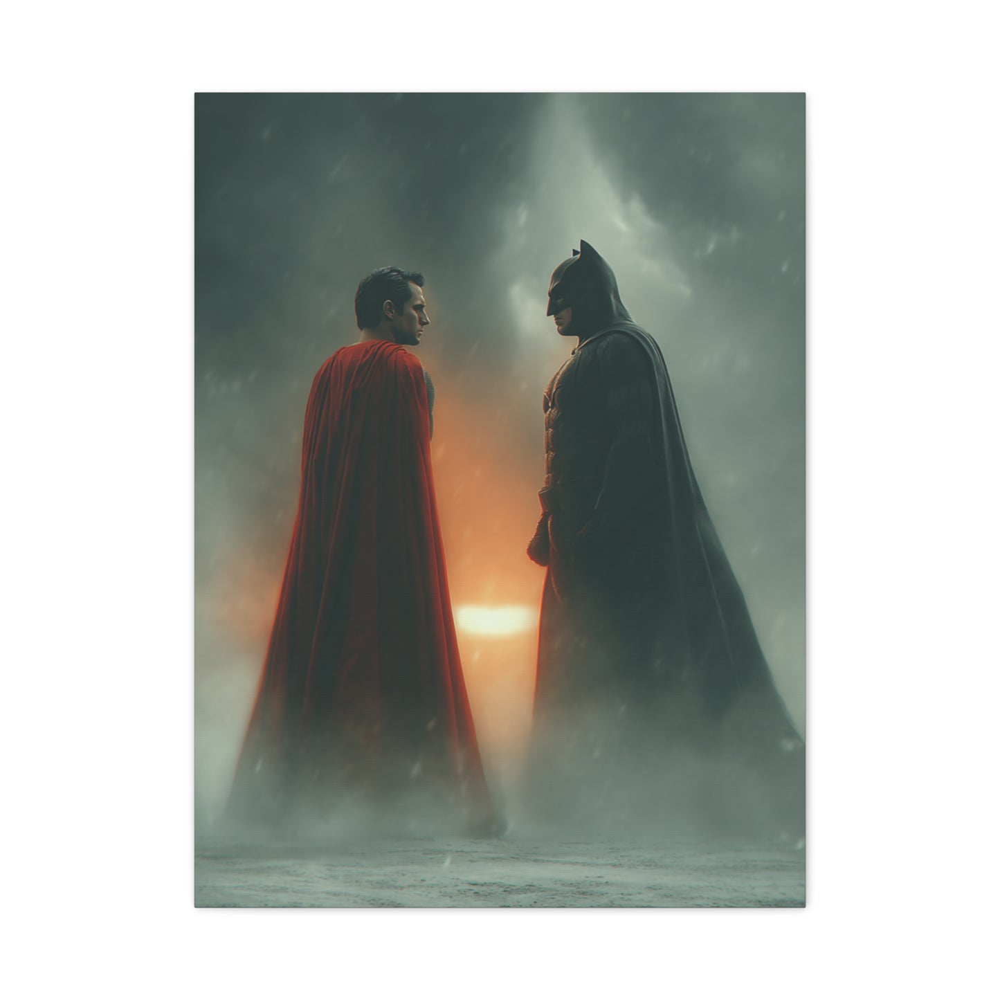 Batman vs Superman Foggy Standoff Poster Wall Art & Canvas Print