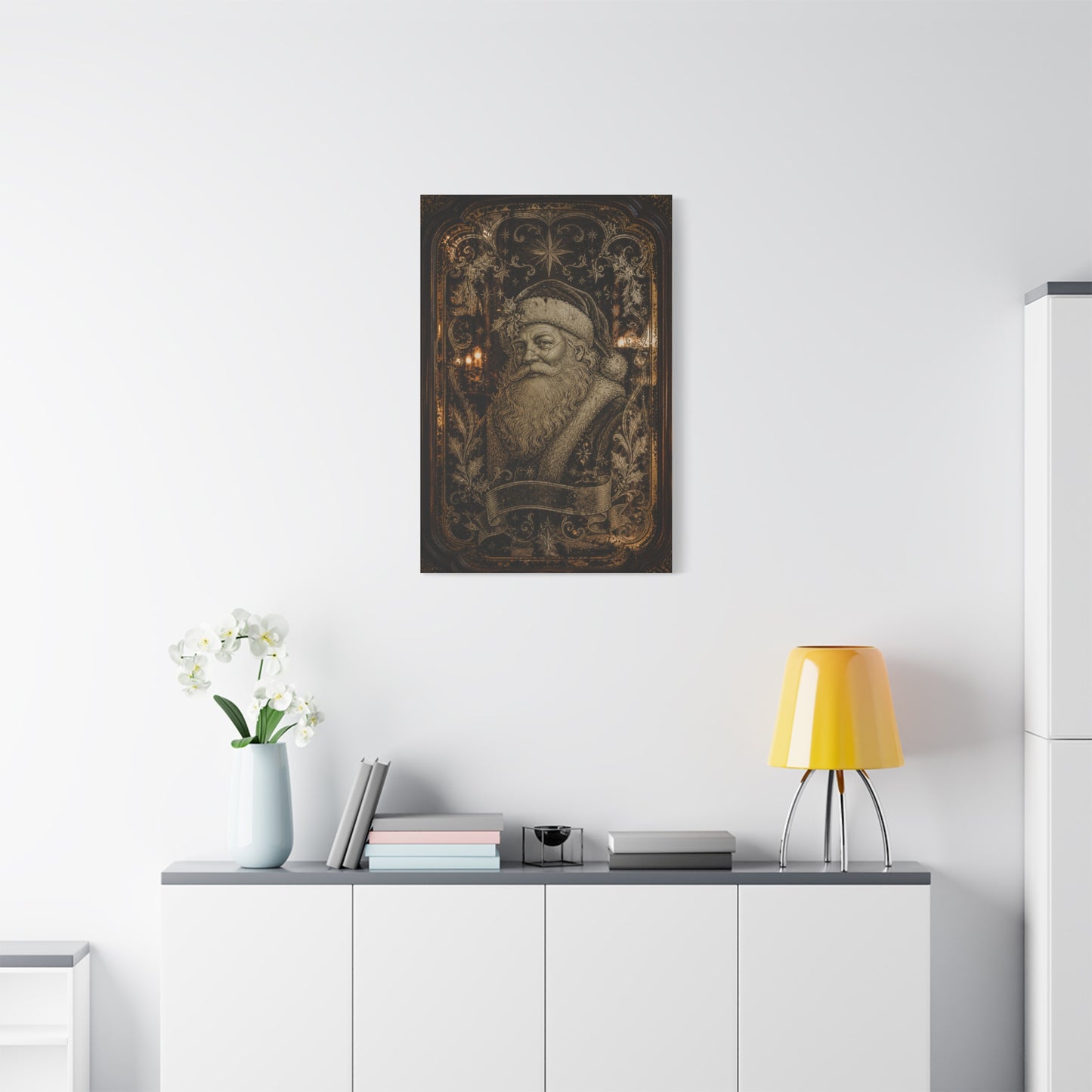Victorian Etched Mirror Santa Wall Art & Canvas Print