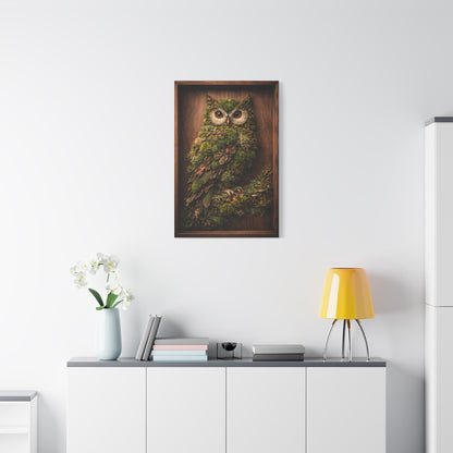 Biophilic Moss Owl Shadowbox Wall Art & Canvas Print