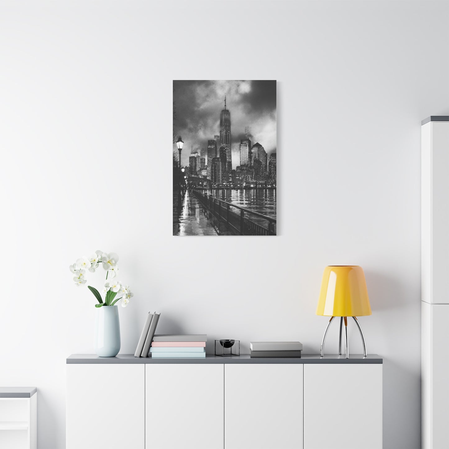 Stormy Manhattan Waterfront Noir Wall Art & Canvas Print