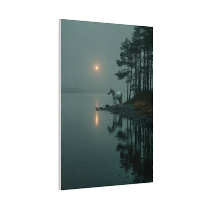 Gray Horse Moonlit Lake Wall Art & Canvas Print
