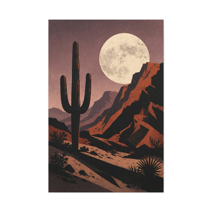 Desert Moonrise Cactus Landscape Wall Art & Canvas Print