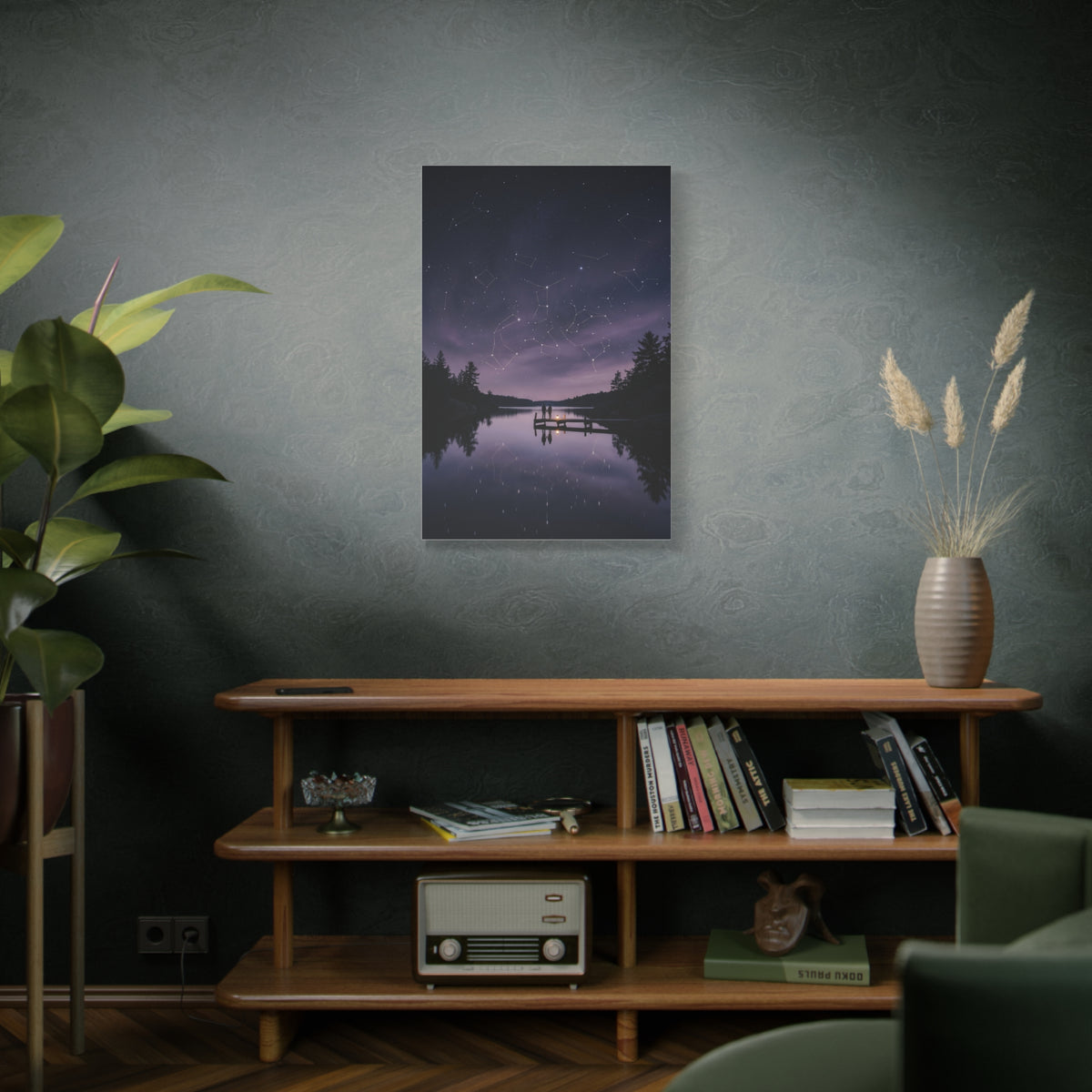 Starlit Reflection Lovers Minimal Scene Wall Art & Canvas Print