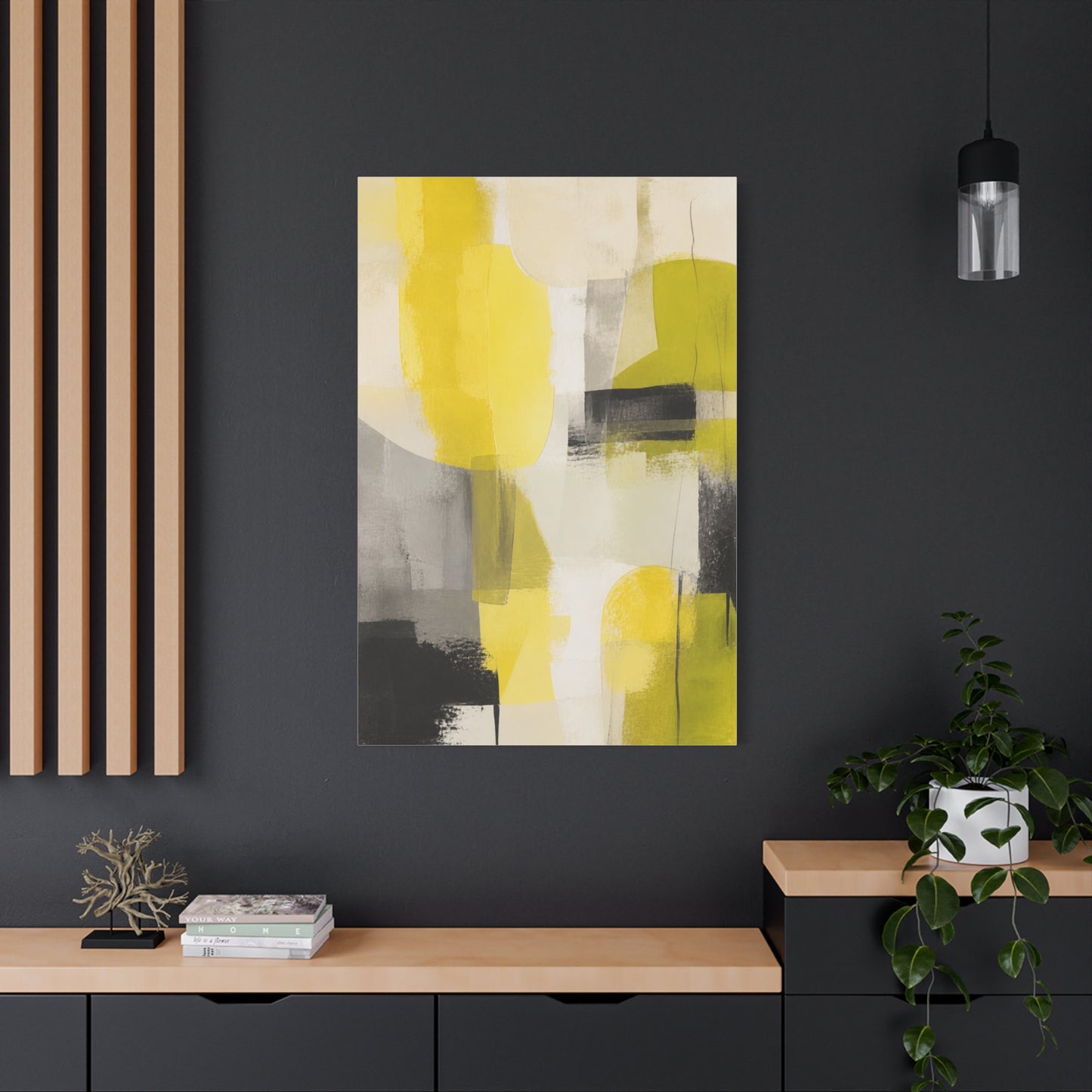 Citron and Charcoal Designer Abstract Wall Art & Canvas Print