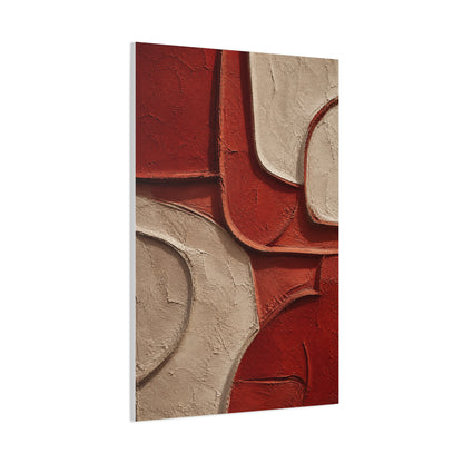 Red and Beige Sculptural Minimal Abstraction Wall Art & Canvas Print