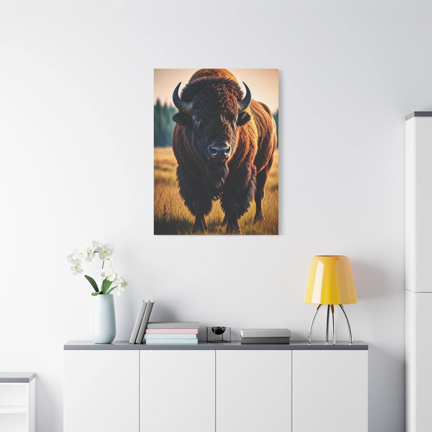 Prairie Bison Walking in Warm Golden Light Wall Art & Canvas Print