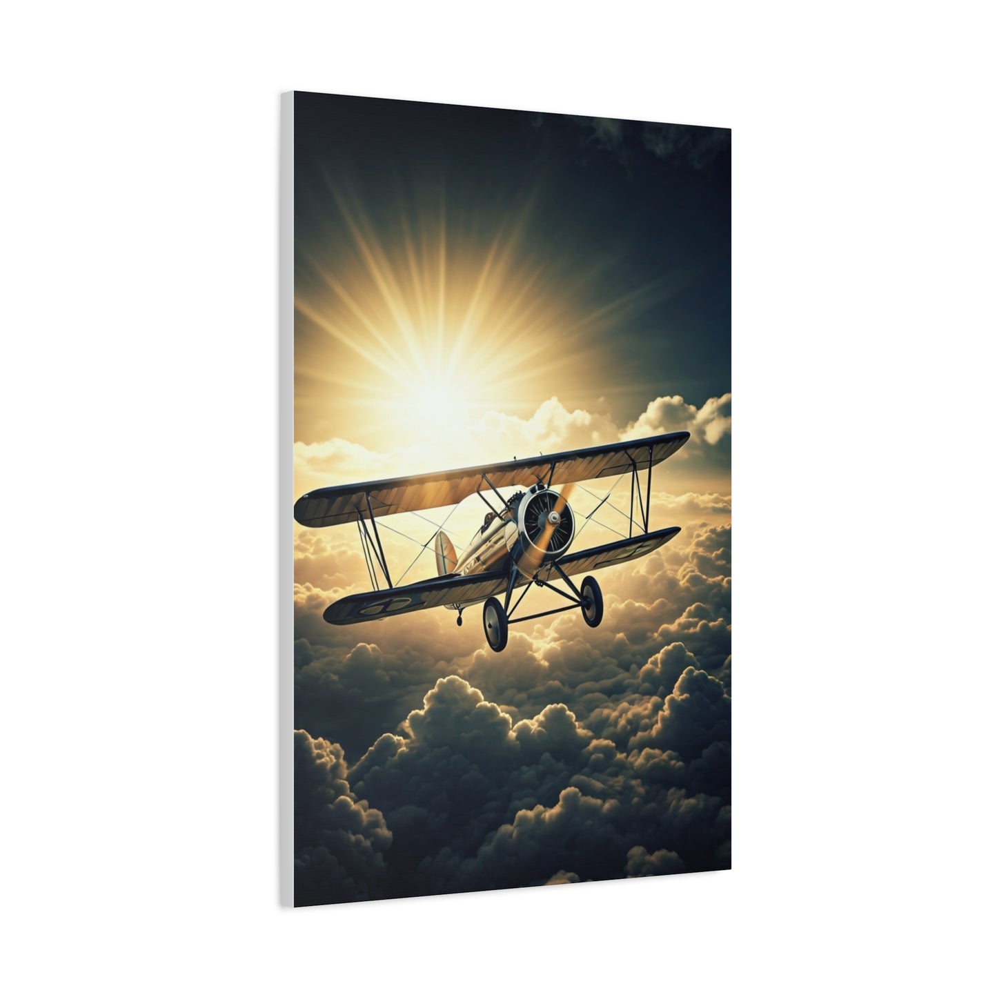 Sunlit Biplane Above the Clouds Wall Art & Canvas Prints