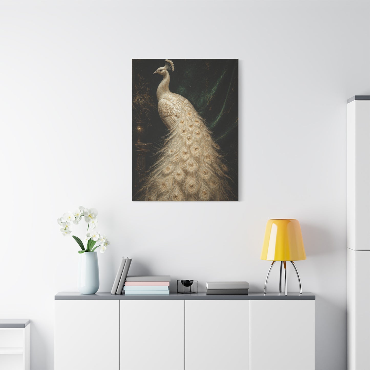 White Peacock Dark Academia Portrait Wall Art & Canvas Print