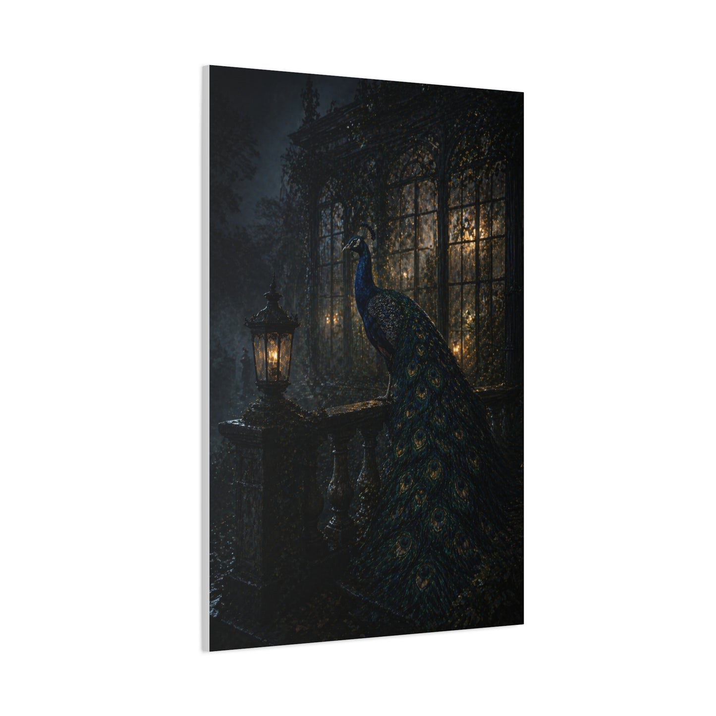 Gothic Night Peacock Balcony Wall Art & Canvas Print