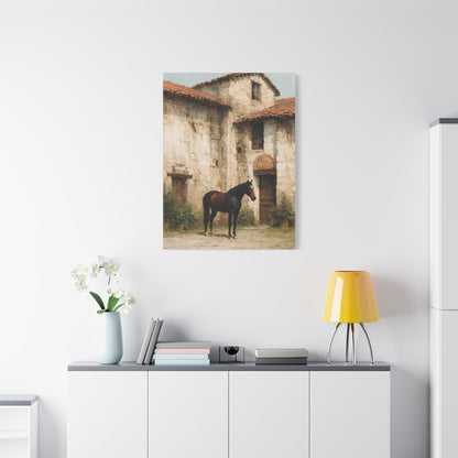 Rustic Courtyard Horse Scene Wall Art & Canvas Print