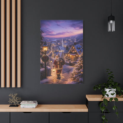 Snowy Village Santa Lantern Walk Wall Art & Canvas Print