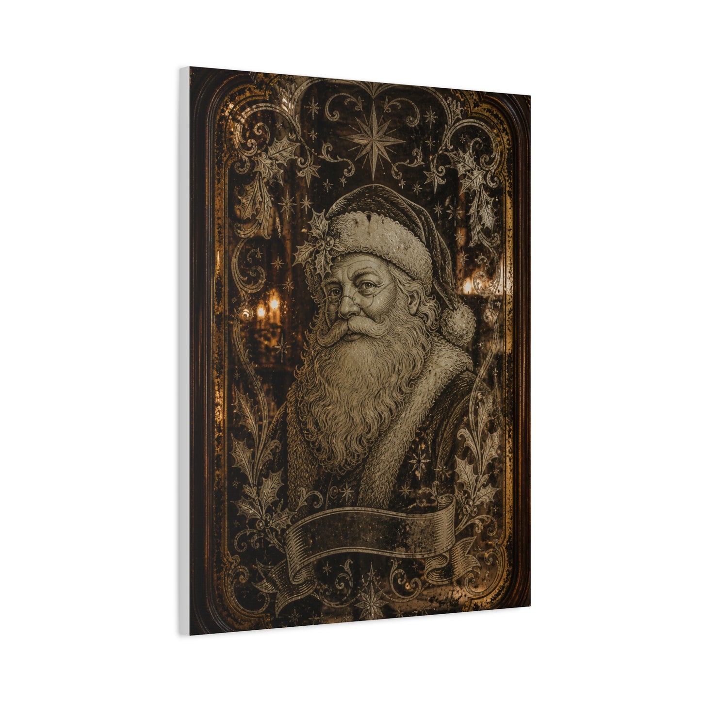 Victorian Etched Mirror Santa Wall Art & Canvas Print