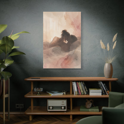 Blush Watercolor Lovers Close Embrace Wall Art & Canvas Print