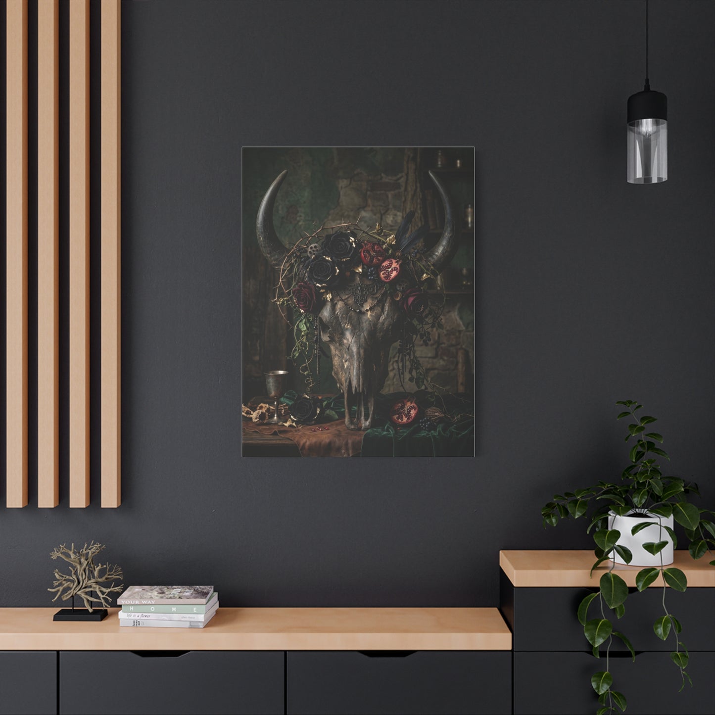 Western Gothic Bull Skull Floral Still Life Wall Art & Canvas Print
