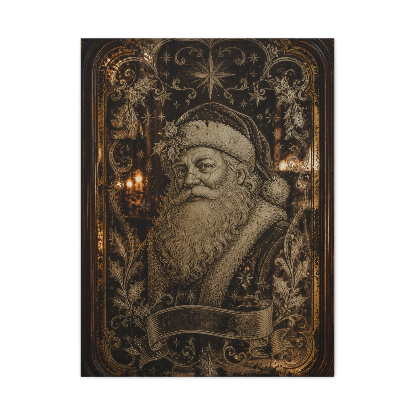 Victorian Etched Mirror Santa Wall Art & Canvas Print