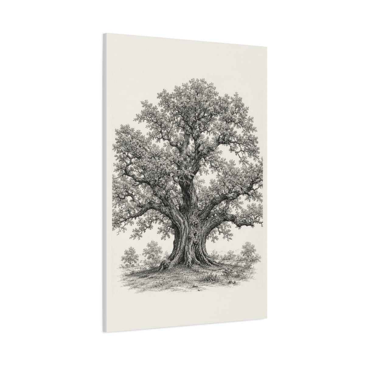 Detailed Engraved Oak Study Trees Wall Art & Canvas Print