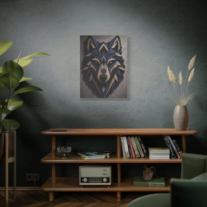 Layered Blue Geometric Wolf Head Sculpture Wall Art & Canvas Print