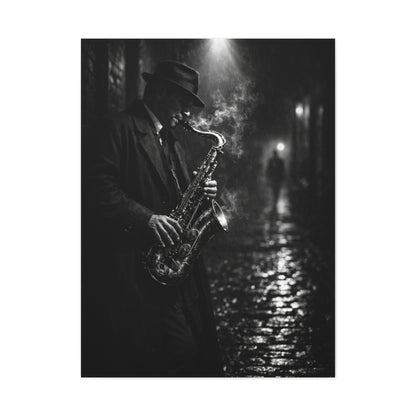 Noir Jazz Saxophone Alley Wall Art & Canvas Print