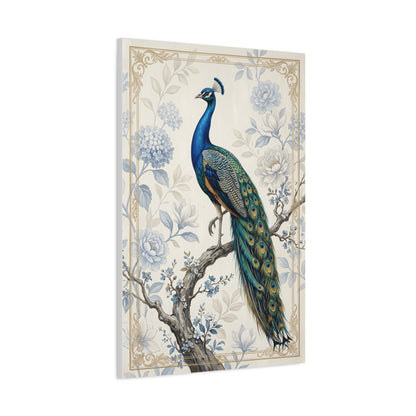 Elegant Blue Botanical Peacock Wall Art & Canvas Print