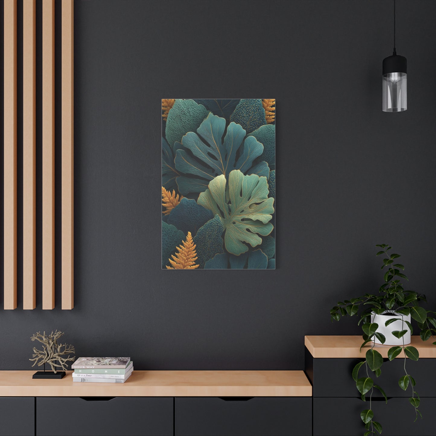 Dark Botanical Gold-Edged Leaves Wall Art & Canvas Print