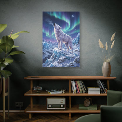 Arctic Wolf Aurora Borealis Scene Wall Art & Canvas Print