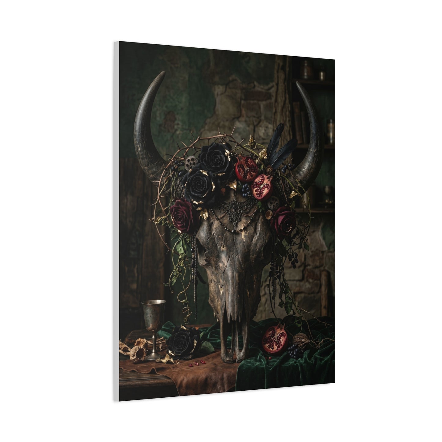 Western Gothic Bull Skull Floral Still Life Wall Art & Canvas Print