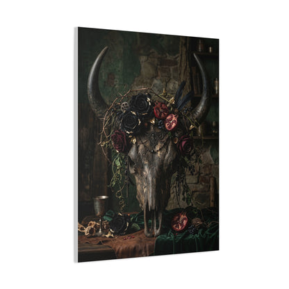 Western Gothic Bull Skull Floral Still Life Wall Art & Canvas Print