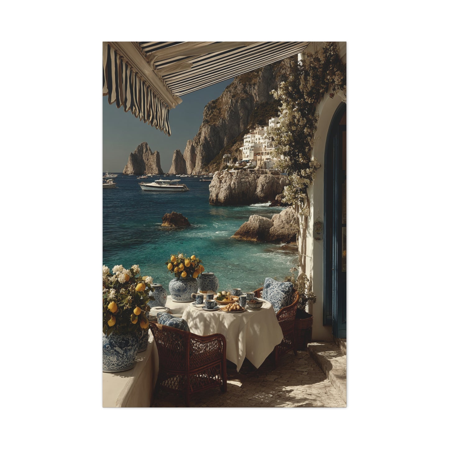 Capri Seaside Breakfast View Wall Art & Canvas Print