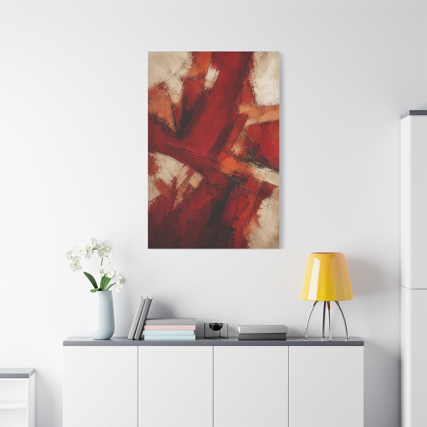 Abstract Crimson Cross Composition Wall Art & Canvas Print