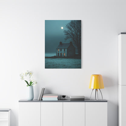 Gothic Farmhouse Moonlight Scene Wall Art & Canvas Print