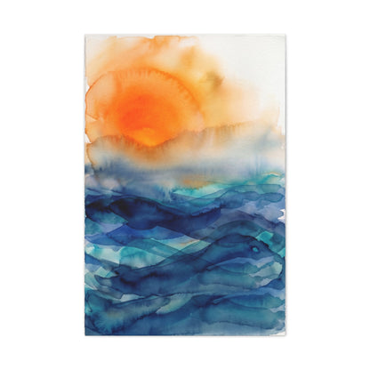 Minimal Orange Sunrise Watercolor Wall Art & Canvas Print