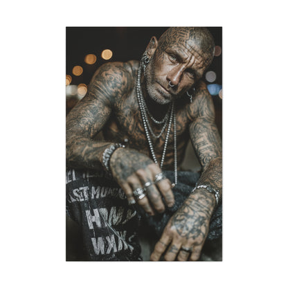 Tattooed Man Street Noir Portrait Wall Art & Canvas Print