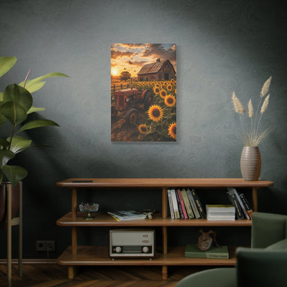 Rustic Farmhouse Sunflower Field Tractor Wall Art & Canvas Print