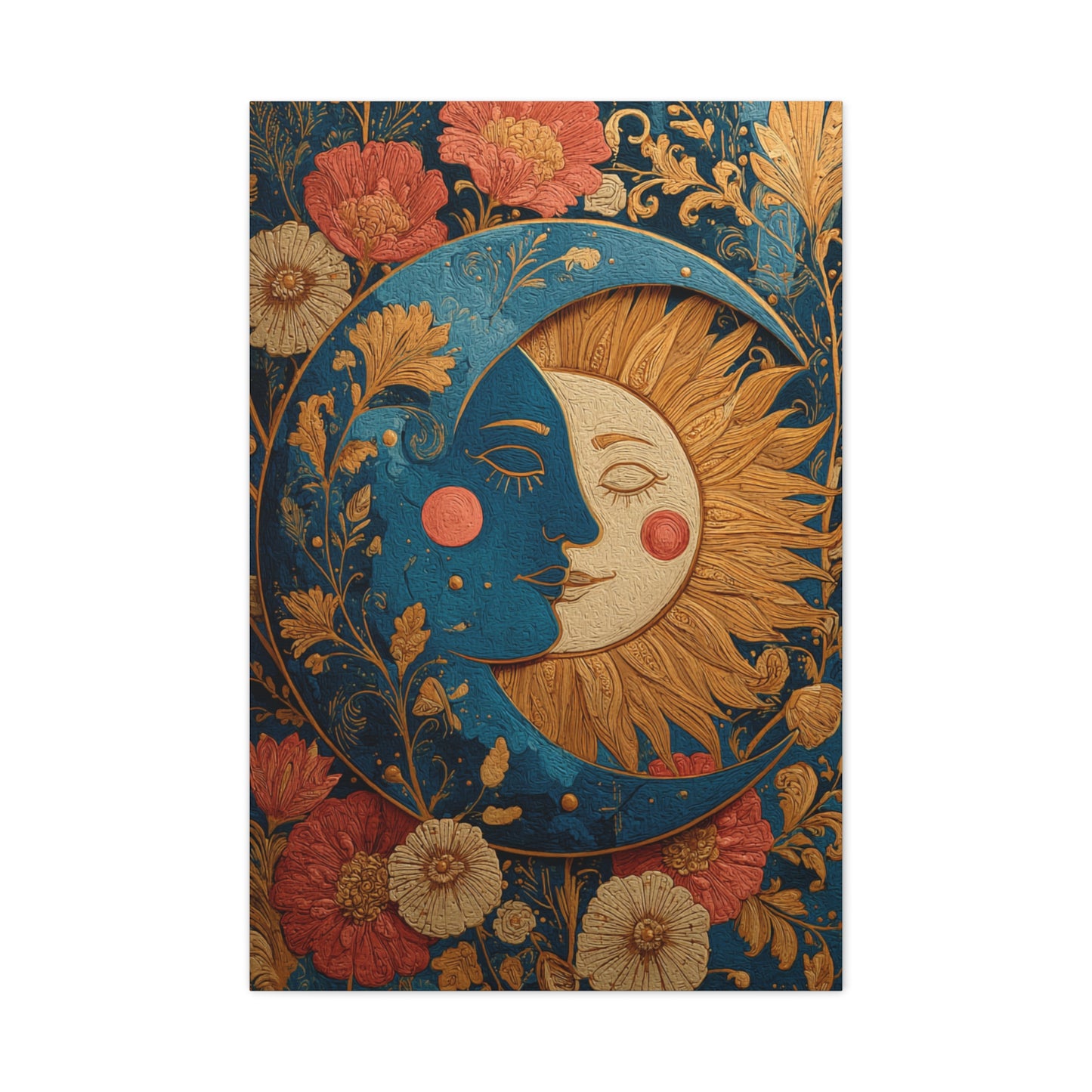 Celestial Sun and Moon Folk Wall Art & Canvas Print