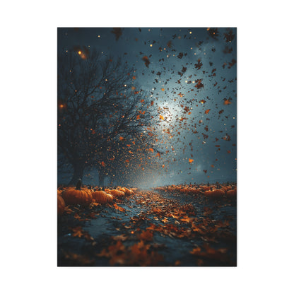 Autumn Leaf Storm Pumpkin Field Wall Art & Canvas Print