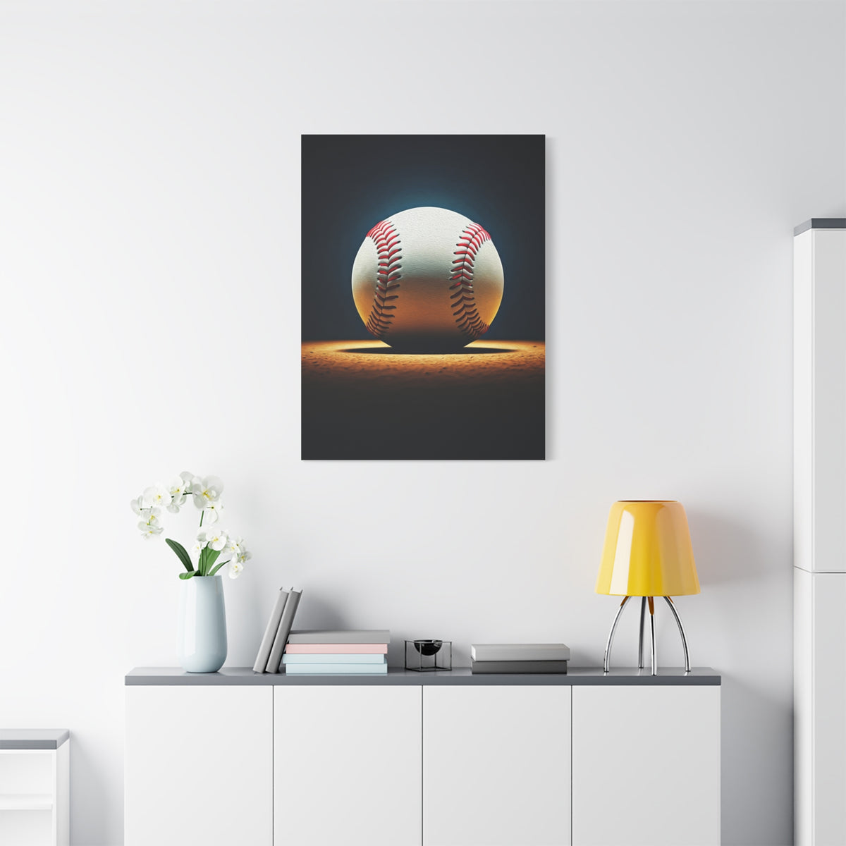 Baseball Ball on Field Spotlight Wall Art & Canvas Prints