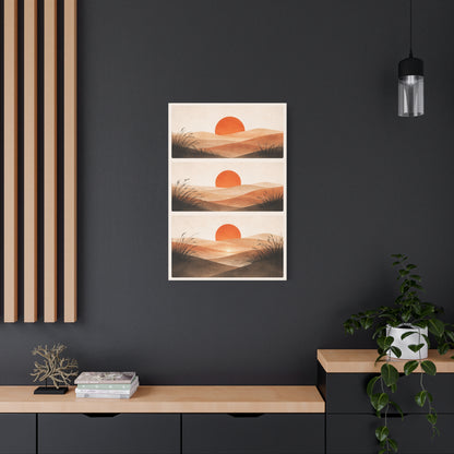 Japandi Orange Sun Triptych Landscape Wall Art & Canvas Print